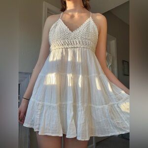 Aerie white fluttery crochet top mini dress
